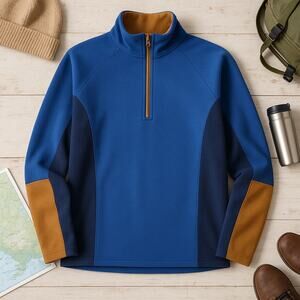 COLUMBIA Lightweight Fleece 1/4 Zip Pullover Blue Brown Womens Small